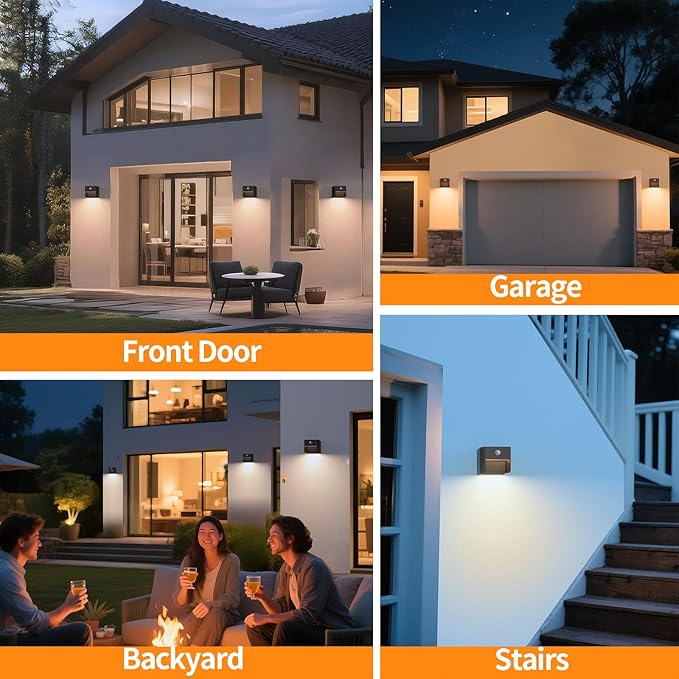 Solar Wall Light Outdoor2-Pack Porch Light Motion Sensor Dusk to Dawn Wall Sconce Waterproof IP54 Exterior Outside Light Fixture for Patio Fence GarageBlack