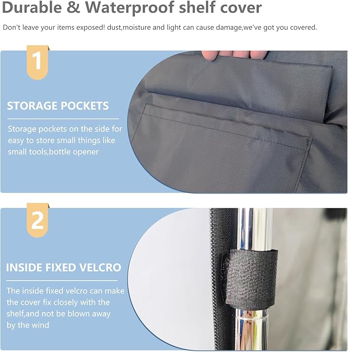 Waterproof Shelf Cover600D Heavy Duty Dustproof Storage Wire Rack CoversOutdoor Shelving Covers for Wire Shelves with Zipper 30''x14''x62''Clear Front.