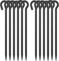 16 Inch Rebar Ground Stakes with Loop 1/2 inch Diameter Steel Tent Stakes (12 pcs) Heavy Duty Tree Stakes and Supports Dog Tie Out Stakes Metal Spikes for Outdoor Camping and Yard Black