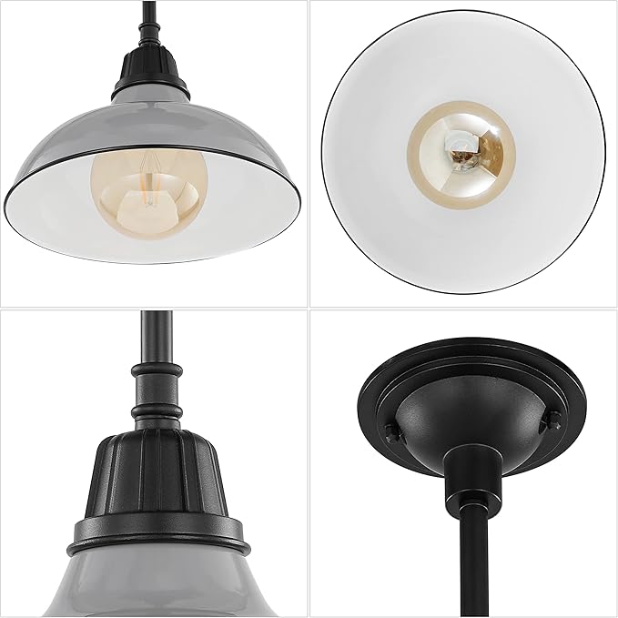 JONATHAN Y 12.25 Gray/Black 1-Light Farmhouse Indoor/Outdoor LED Pendant Iron Hanging Light and Black Metal Shade Rustic Ceiling Lamp for Kitchen Island LED Bulb Included (JYL7611D)