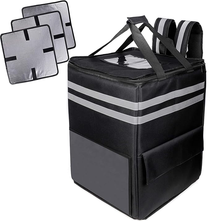 cherrboll XXL Insulated Pizza Delivery Backpack Thermal Food Delivery Bag with 3 Dividers Reusable Cooler Backpack for Bicycle Transport
