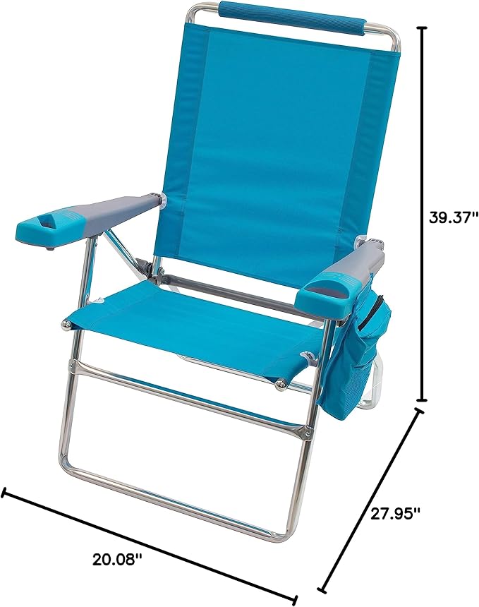 Rio Brands 17 Extended Height 4-Position Folding Beach Camping Lawn Chair Light Blue