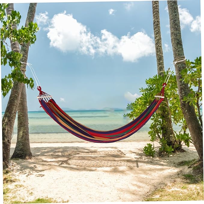 Totority 1set Outdoor Camping Hammock Thickened Canvas Single Bed Heavy Duty Tree-Mounted Design Resting Easy Setup for Camping Beach and Picnics