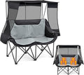 Double Camping Chair with Canopy 660lbs Folding Beach Camping Loveseat with Padded Seat and Cup Holders 4-Zone Heated Outdoor Chair for Lawn Beach Camp Use 5v/3a Power Bank