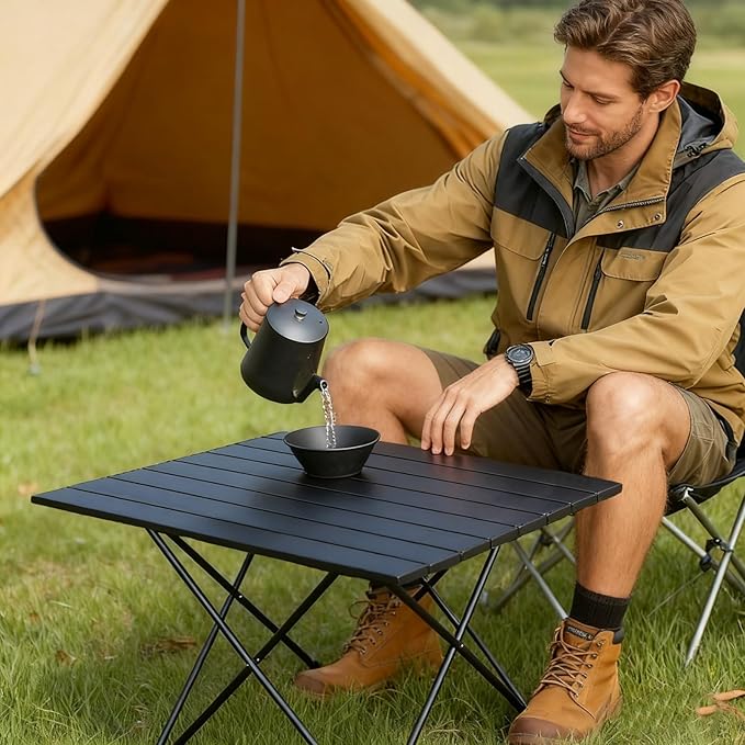 Camping Table 27” Aluminum Roll-Top Folding Table Lightweight &amp Heavy-Duty Outdoor Table with Carry Bag Easy Setup for Camping BBQ &amp Picnic