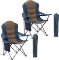 2 Pack Folding Camping Chairs for Adults - High Back Padded Outdoor Lawn Chairs with Lumbar Support &amp Cup Holder 400lbs Heavy Duty Portable Camping Chairs Set (Light Blue &amp Brown 2 PCS)