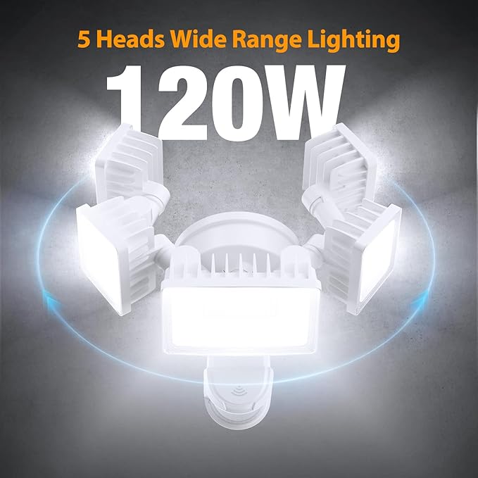 Onforu 5 Heads 120W 12000LM Smart LED Security Lights Motion Sensor Outdoor APP Control 340° Illumination WiFi Alexa Flood Ligh 2700K-6500K Exterior Motion Detector IP65 Wall Light for Yard White