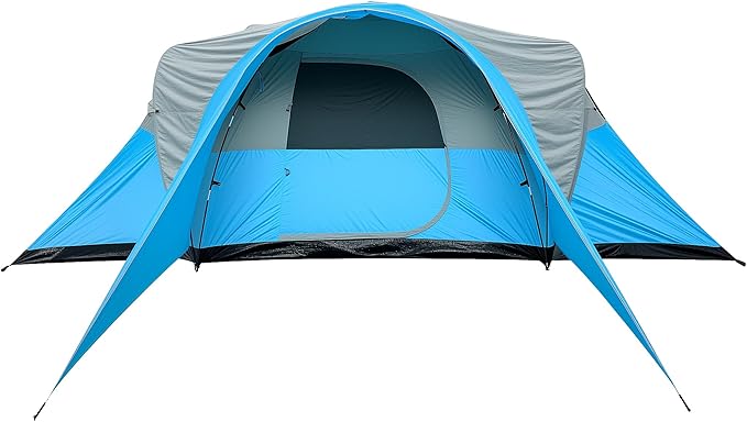 Large Camping Tent Family Tent 8-10 People 216.5x118.1x77.95 inches Waterproof Mesh Roof 2 Bedrooms and 1 Living Room Blue (Blue)