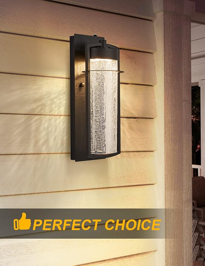 Oil Rubbed Bronze Dusk to Dawn Outdoor Wall Light Fixture LED Porch Light with Crackle Glass 600 Lumen Brown Exterior Light Fixture with Photocell 3000K Outside Lights for House Garage Front Door