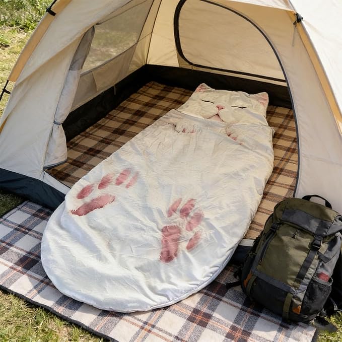 Cat Sleeping Bag Cat Shaped Plush Sleeping Bag for Human Large Cats Envelopes Sleepings Bags Washable Warm Blanket for Adult Camping Travel Sleepovers Home Office