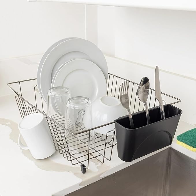 Large Wire Dish Rack Black/Chrome - 17.5 x 13.7 x 5.5