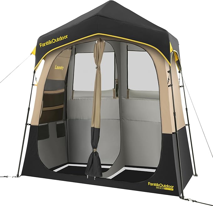 FanttikOutdoor Zeta A2 Pro Shower Tent 2 Rooms Portable Privacy Shelter for Shower &amp Dressing Instant Setup in 60 Seconds with Rainfly &amp Windproof Ideal for Camping &amp Hiking Fishing B
