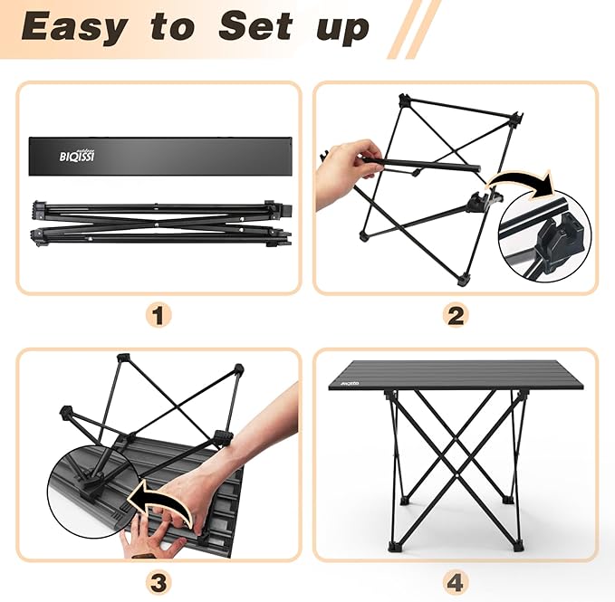Folding Camping Table Aluminum Folding Beach Table w/Carry Bag Portable Picnic Table for Outdoor Camping Picnic Travel Camping Table (Black 22)