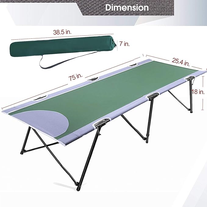 Portal Folding Camping Cot Portable Cot Bed for Adults Outdoor Bed Camp Cots for Sleeping with Carry Bag for Home Travel Office Beach Support up to 300lbs Green
