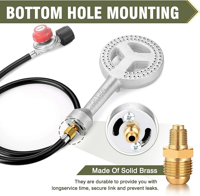 BESTFIRE High Pressure Cast-Iron Propane Burner HeadRound Burner Head with 20 PSIG Adjustable High Pressure Propane Regulator with Hose and Brass Fitting for Propane Burner Head for Cooking Outdoor