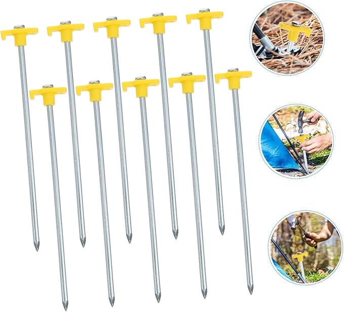 BESPORTBLE 10pcs Outdoor Camping Tent Stakes Heavy Duty Ground Pegs Lengthened Pull Tent Ground Nails for Garden Awnings Beach Canopy with Hook Design