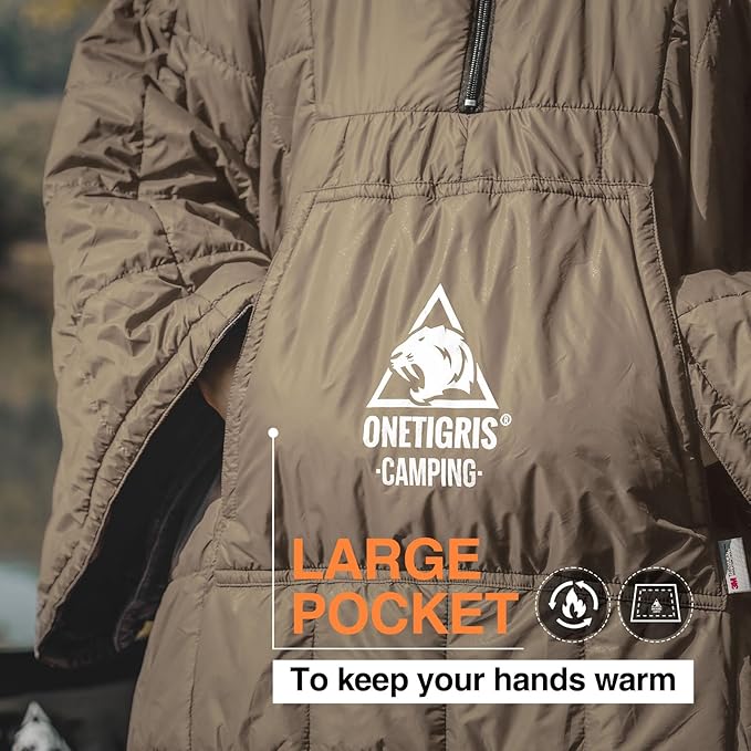 ONETIGRIS Camping Blanket Poncho with with Recycled Synthetic InsulationWearable Hoodie Blanket | Ultralight Water-Resistant Warm Camping Blanket for Outdoor Hiking Stadium
