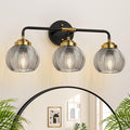 Bathroom Light Fixtures 3-Light Smokegray Vanity Lights with Unique Leaf Texture Glass Shade Modern Matte Black and Gold Bathroom Wall Lamp for Mirror Hallway Cabinet Living Room