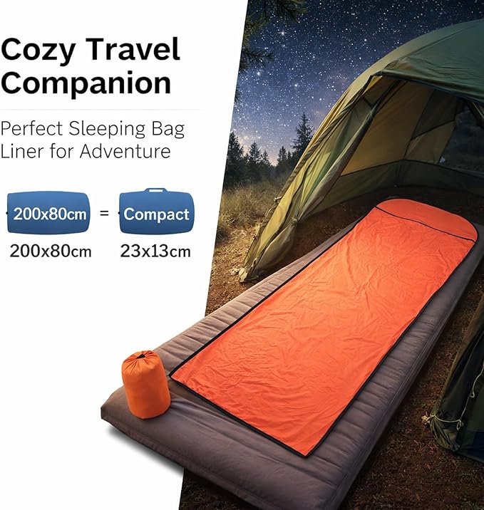 Sleeping Bag Liner Ultralight Polyester 200x80cm Compact Storage Bag - Multifunctional Elastic Design Breathable and Skin Friendly Ideal for Cold Weather Camping
