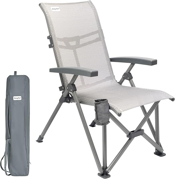 SUNNYFEEL Folding Camping Chair Outdoor Reclining Adjustable 3 Position Heavy Duty Adults 500 LBS Capacity with Hard Armrests &amp Cup Holder Blue Ergonomic Chairs for Outdoor Camp Beach Travel