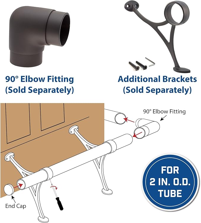 Outwater 2 Diameter x 2' Bar Foot Rail Kit – Complete Undercounter Mount Hardware and Tubing Dome End Cap Oil Rubbed Bronze Finish