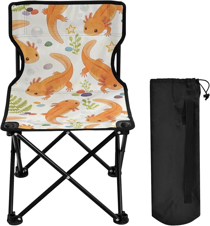 FRODOTGV Folding Heavy Duty Camping Chairs Orange Lizard Pattern Portable Beach for Traveling Backpacking Chair Ultra Lightweight with
