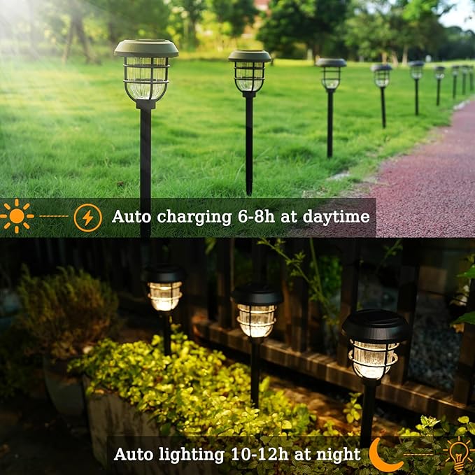 Solar Pathway Lights Outdoor 8 Pack Bright LED Stake Lights Waterproof IP65 Auto On Off Dusk to Dawn Long-Lasting Battery (1000mAh) Up to 12 Hours Lighting for Walkway Yard &amp Garden Decor