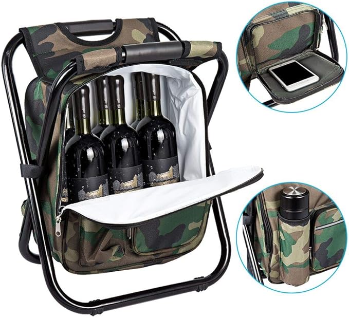 Bright starl Upgraded Large Size 3 in1 Multifunction Fishing Backpack Chair Portable Hiking Camouflage Camping Stool Folding Cooler Insulated Picnic Bag Backpack Stool