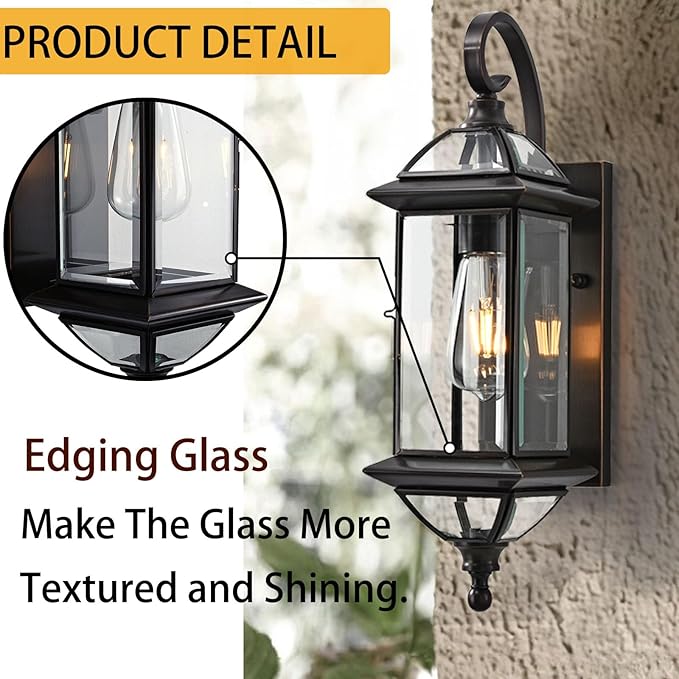 Exterior Wall Light Fixtures 18.5Inch Copper Outdoor Wall Lights Waterproof with Clear Glass Lantern Wall Sconce Oil Rubbed Bronze Porch Light for House Patio Garage Front Porch E26