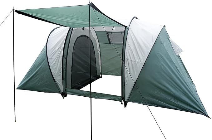 Large Camping Tent Family Tent 4~5 People 177 * 87 * 71 inches Waterproof Mesh Roof 2 Bedrooms and 1 Living Room (8 Person Grmy Green+Gray)