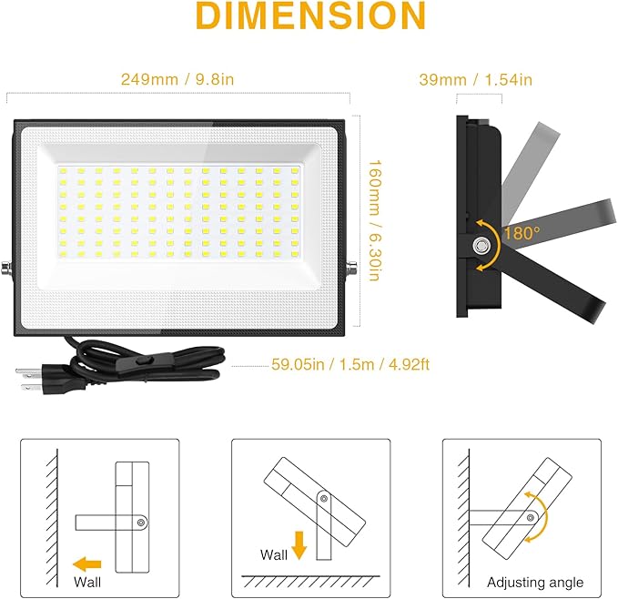Onforu 150W LED Flood Light Outdoor15000LM Security Lights IP66 Waterproof Outdoor Floodlight 2 Pack 6500K Daylight White LED Exterior Lighting for Basketball Court Stadium Playground