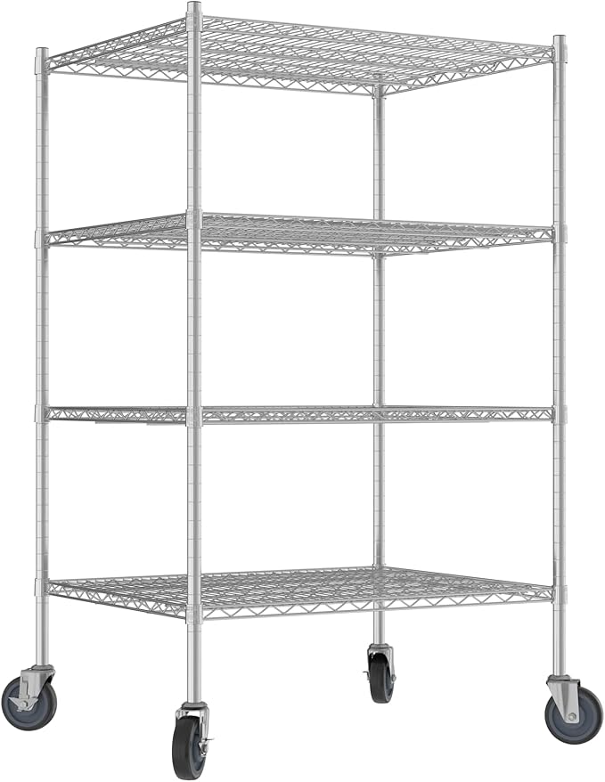 Commercial NSF Listed Chrome Mobile Wire Shelving Kit 30 x 36 x 60 with 4 Shelves Perfect for Warehouse Walk-in Refrigerator Freezer Grocery Store Restaurant Dishroom