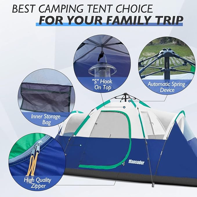 6 Person Family Camping TentWaterproof Windproof with Top RainflyEasy Set UpPop Up Tent for Outdoor Camping Hiking Travel