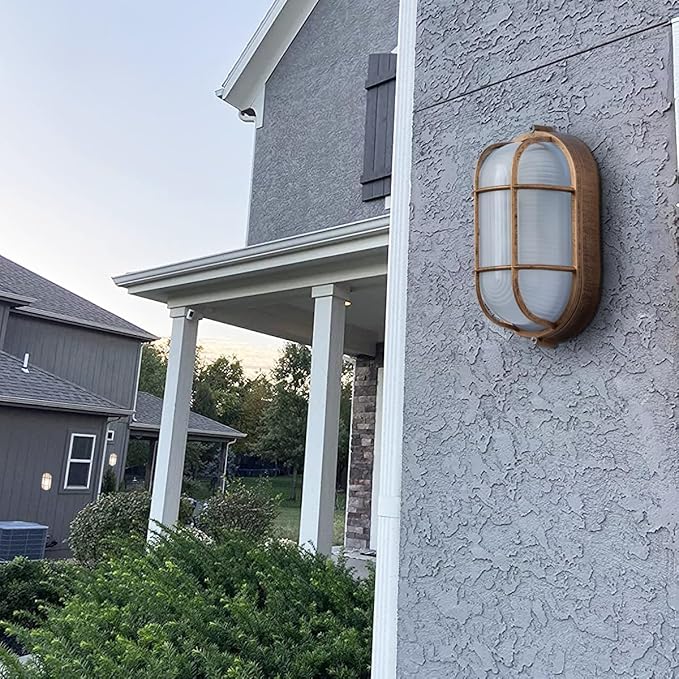 2-Pack Outdoor Oval Wall Lights 8.3Nautical Bulkhead Sconce Flush Mount for Wall or Ceiling Aluminum with Frosted Glass Vandal Resistant Security Light E26 Base Waterproof Garage Terrace Sauna