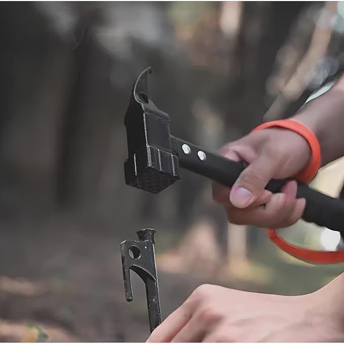 Outdoor Framing Hammer campinghammer High StrengthHead Rubber Handle with Lanyard Nail Puller Camping Survival Tool Hammer Tent Stakes