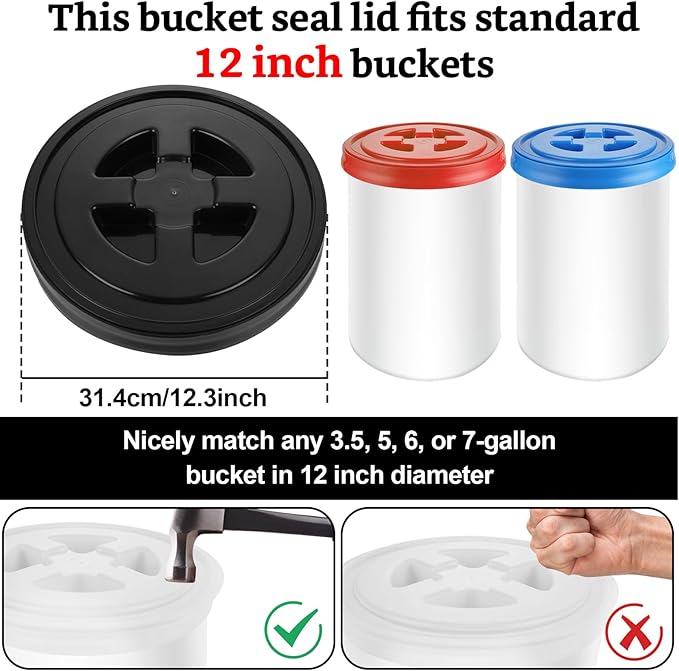 4 Pieces 5 Gallon Leak-Proof Bucket Lid Food Grade Plastic Storage Buckets Screw Seal Lids Screw Pail Lid Pet Food Storage Chicken Feeders Paint Storage Compatible with Gamma