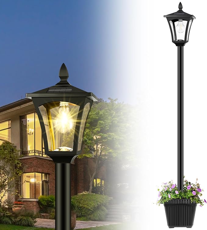 Derynome 72 Solar Outdoor Light with PlanterWaterproof Solar Post Lamp Ligts Garden Lights for Backyard Pathway PatioLawn Driveway Decor