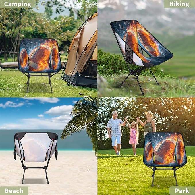 Rugby Camping Chair Folding Backpacking Chair Ball Sports Portable Lightweight Outdoor Chairs with Side Pockets for Hiking Beach Picnic