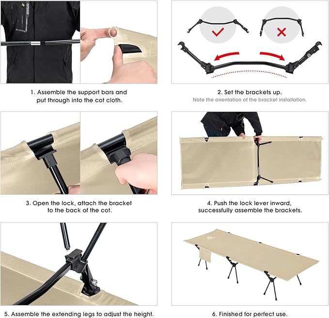CAMPNACHT Ultralight Camping Cot with Leg Extenders Aluminum Lightweight Folding Cot for Adults Portable Backpacking Compact Tent Cot for Outdoor Hiking 1 Pack with 2 Use Modes Khaki