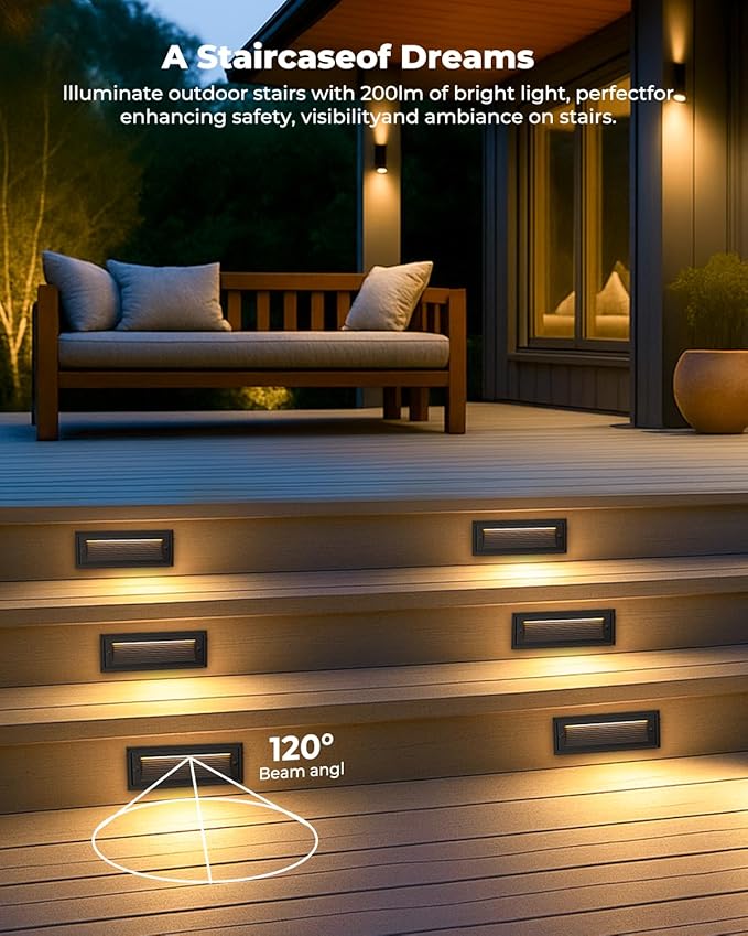 9 Inch Low Voltage Step Lights Outdoor 12V 5W LED Landscape Stair Lights 3000K/4000K/6500K Deck Step Lights IP65 Waterproof for Stair Lighting and Yard Patio Pathway Walkway Pack of 6