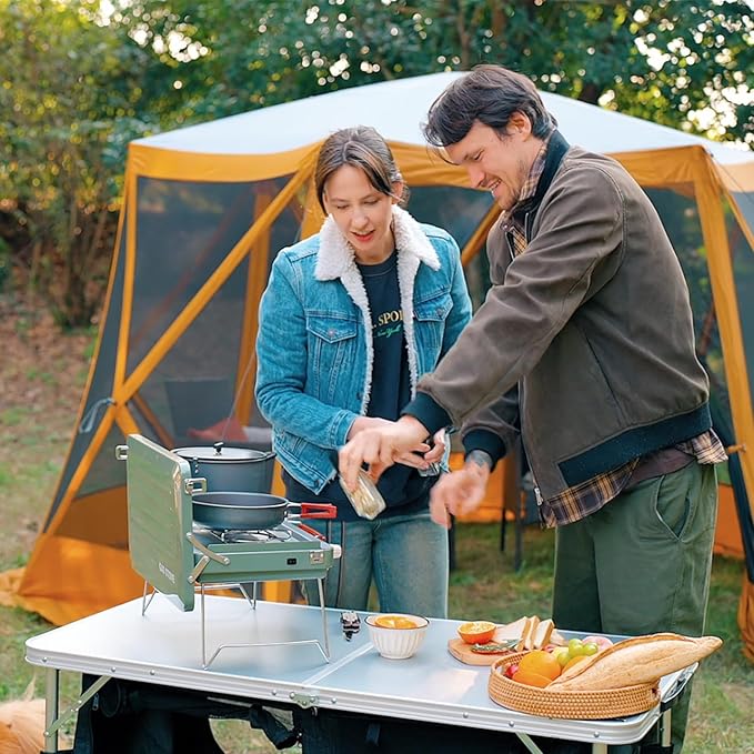 EVER ADVANCED Folding Camping Table with Storage 4 ft * 2 ft Aluminum Composite Desktop &amp Adjustable Legs Outdoor Kitchen Table for Tailgating Backyard BBQ and Picnic