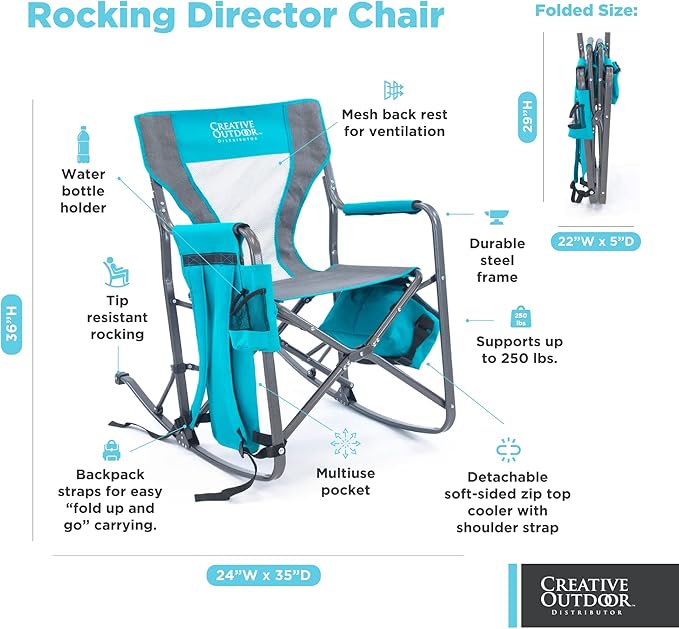 Creative Outdoor Collapsible Folding Rocking Director Chair | Camping Picnic Beach &amp Patio