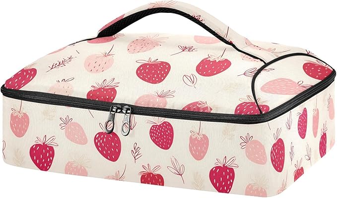 Casserole Carrier Hand-drawn StrawberriesInsulated Casserole Carrier for Hot or Cold Food Thermal Lunch Tote for Potluck Parties Picnic Beach Fits 9 x 13 Inches Baking Dish