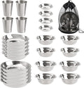 TOPZEA Set of 26 Stainless Steel Camping Plates and Bowls Camping Mess Kits Camping Dish Set Tableware Includes Plates Bowl Cups Stainless Steel Dinnerware for Camping Hiking Travel Picnic