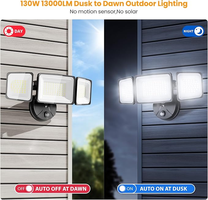 Onforu Dusk to Dawn Flood Lights Outdoor130W Outdoor Lighting6500K 13000LM Super Bright LightsIP65 Waterproof Hardwired LED Security Lights for GarageYardOutside