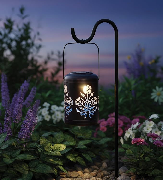 Regal Art &amp Gift Solar Flower Shadow Lantern Outdoor Waterproof Garden Décor Ideal Gift for Women Mom Grandma – Hanging Metal Solar Lights for Yard Patio Backyard Porch Blue