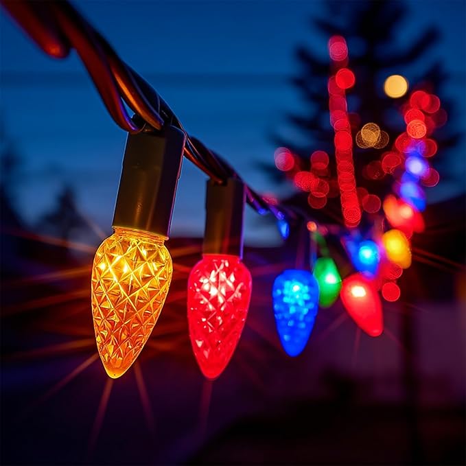 TW SHINE Solar C6 Christmas Lights Outdoor 2 Pack 32FT 100 LED Solar Powered Christmas String Lights with 8 Modes Waterproof Xmas Lights for Outside Tree Holiday Yard Decorations Multi-Colored