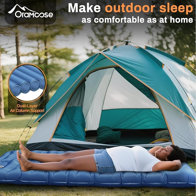 Sleeping Pad 6 Inch Sleeping Mat Camping Self Inflating Sleeping Pad for Camping with Pillow Built-in Foot Pump Ultralight Sleeping Pad Backpacking for Travel Hiking Tent Outdoor Adventure Camp Gear