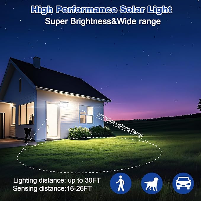 EMANER Solar Motion Lights Outdoor | Remote Control Brightest Flood Light Outside Dusk to Dawn Waterproof Solar Security Spot Lights 5 Modes for House Wall Mount Backyard Garden 2Pack