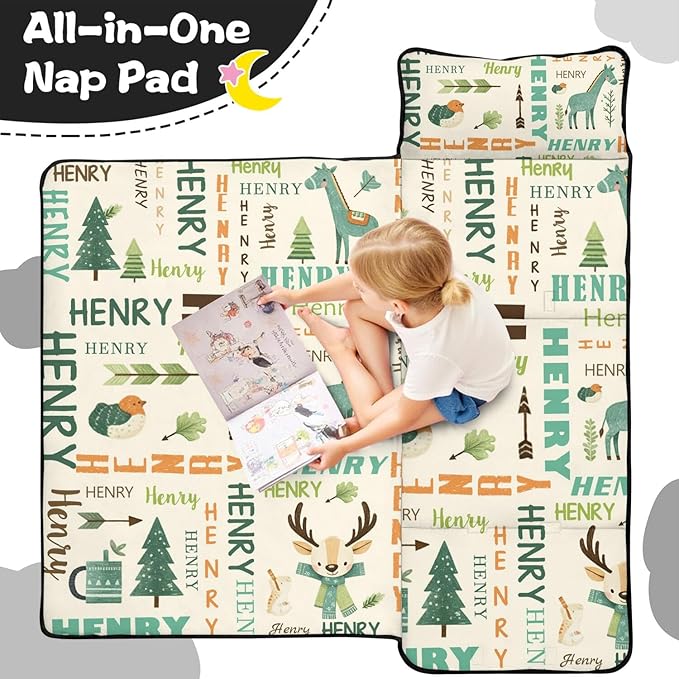 Personalized Toddler Nap Mat – Custom Name Sleeping Bag with Pillow &amp Blanket Roll-Up Nap Mats for Daycare